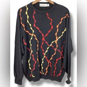 St. Croix Striped sweater with colorful accents Gray Red Orange